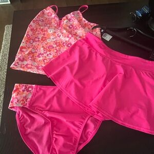 ZeroXposur pink floral 3pc Bathing Swim Suit Set Girls plus size 18.5 Skirt